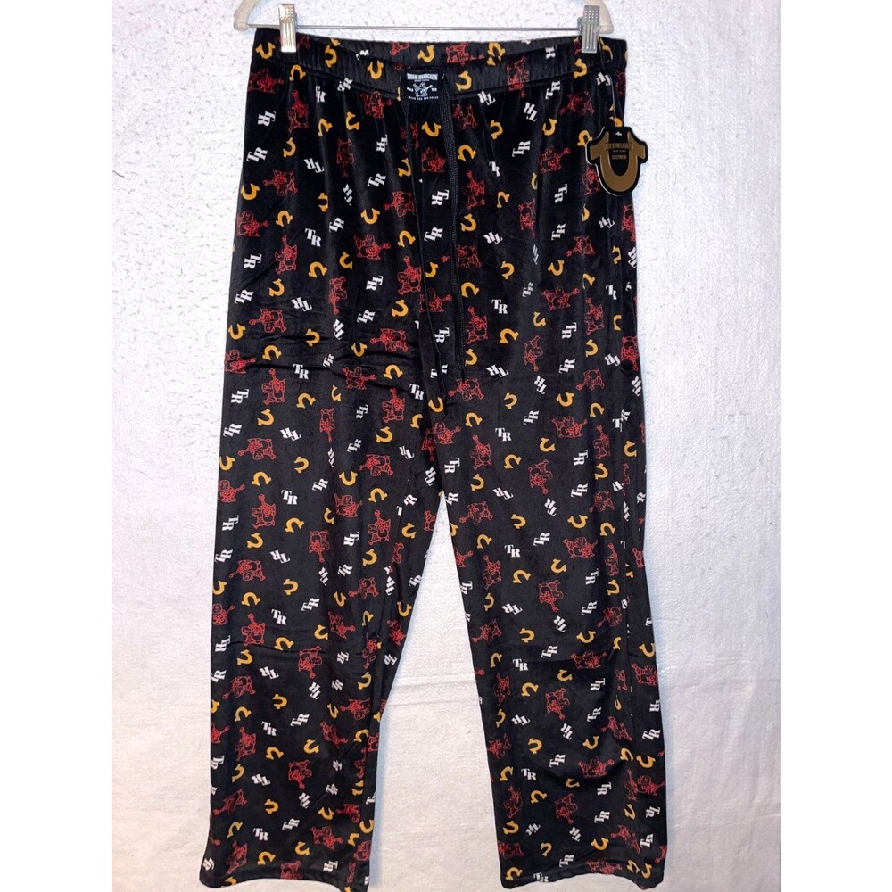 True Religion Pants Mens XL Black Velour Sweatpants Logo Lounge PJ Pockets NWT